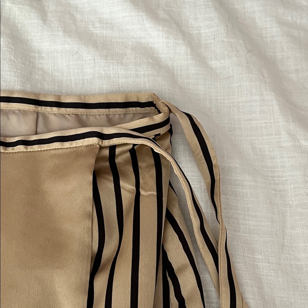 Ann Taylor Tan and Black Striped Midi Wrap Skirt - Picture 3 of 5